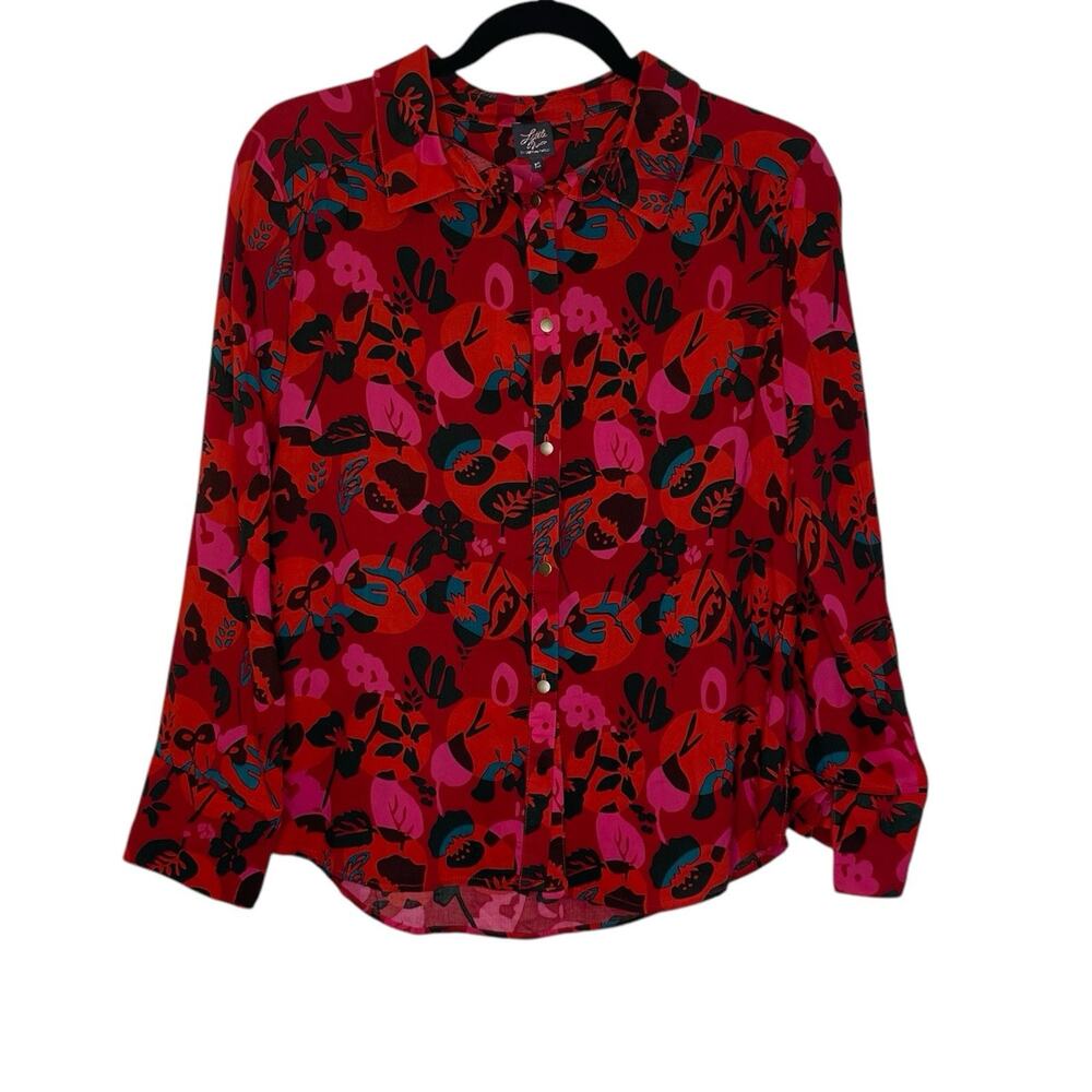 Little Miss By Captain Tortue Women's Red Floral Shirt Blouse Size XS